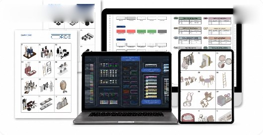 Template AutoCAD no notebook, pranchas e blocos 3D no tablet